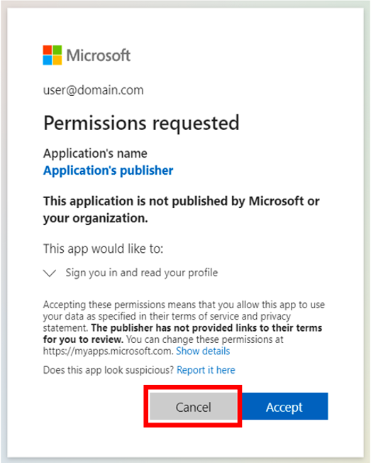 Microsoft permissions requested consent screen