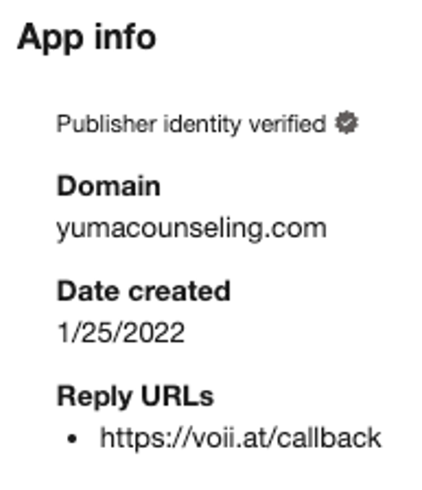 Malicious Verified Publisher impersonating Yuma Counseling Services during the OiVaVoii campaign