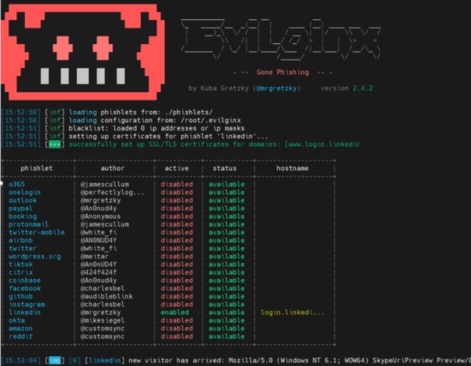 Evilginx2 command line console