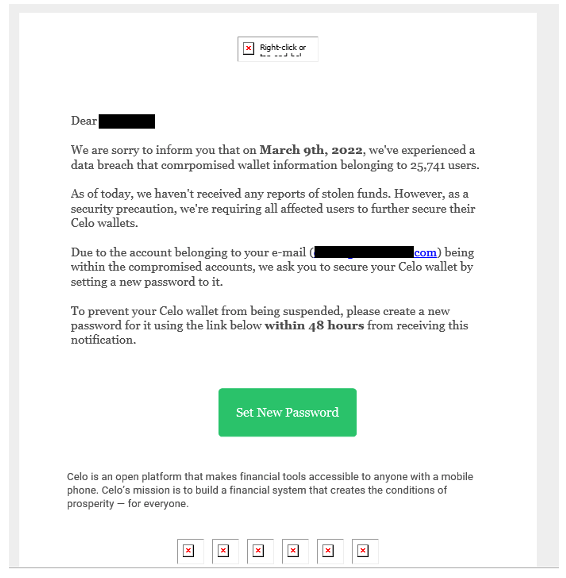 Cryptocurrency Phishing Email
