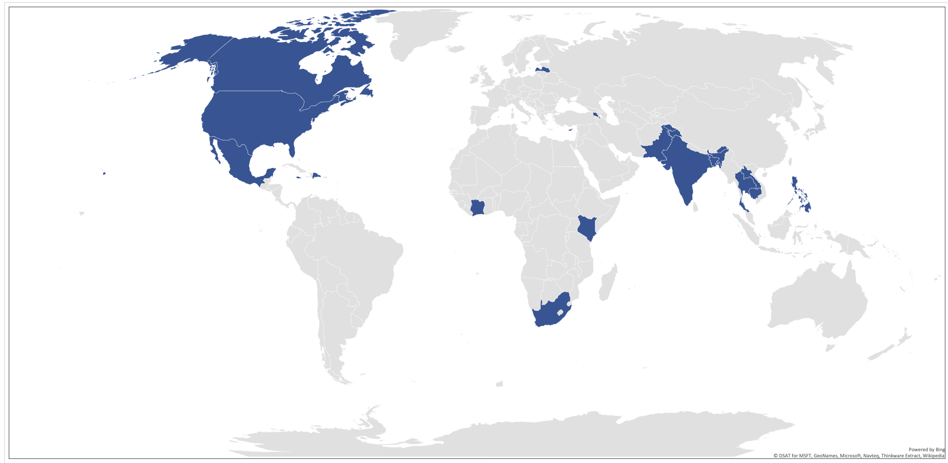 world map highlighting spam text messaging volume