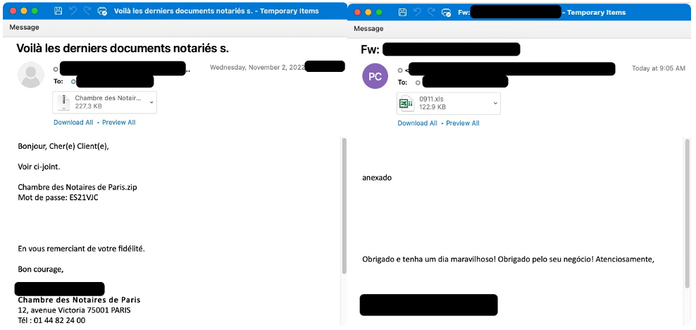 France and Portuguese language email targeting Brazil