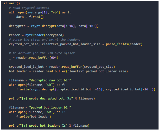 decrypting botpack and parsing out the DLL loader and the encrypted bot