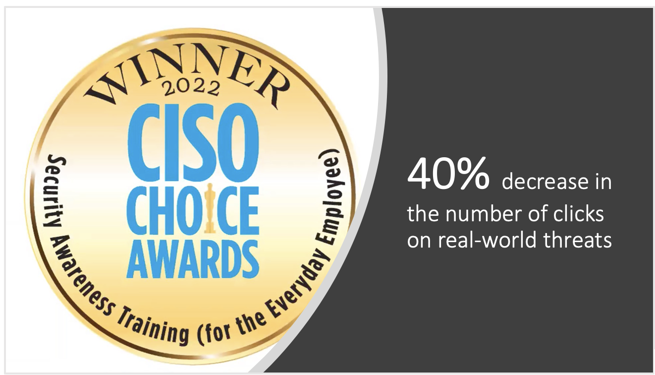 Winner Plaque for 2022 CISO Choice Awards for Security Awareness Training
