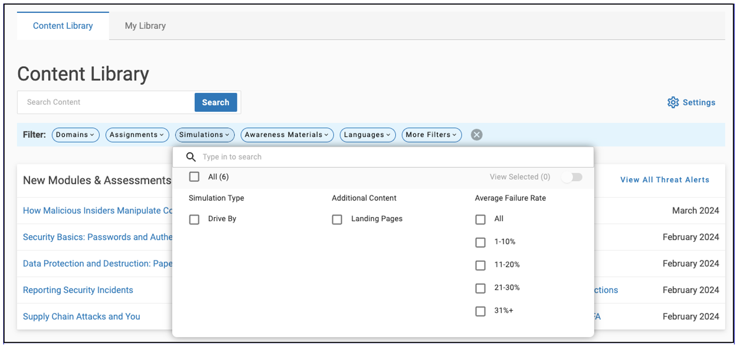 Proofpoint integration of phishing simulation templates in the content library