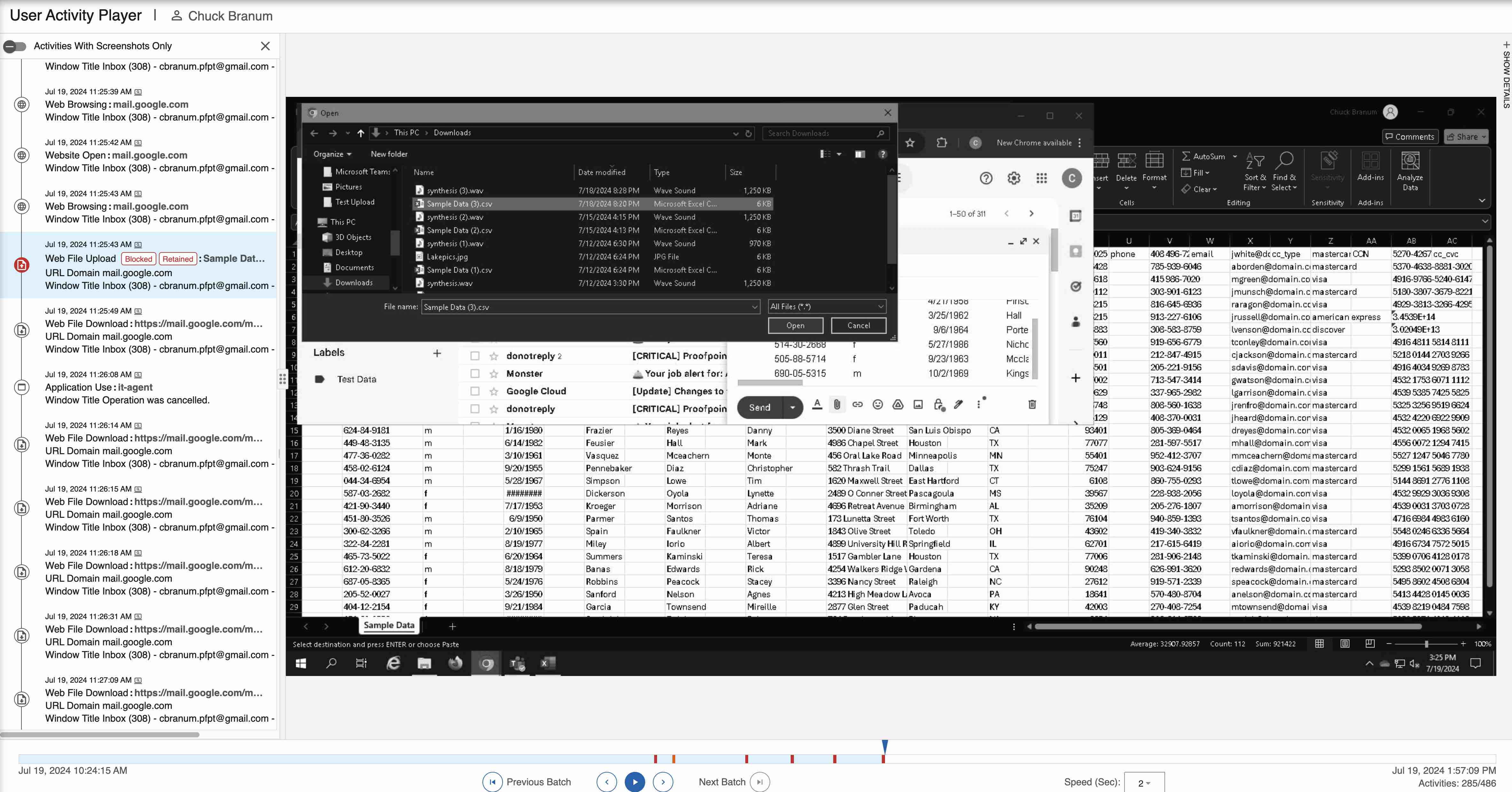 Timeline of user activities
