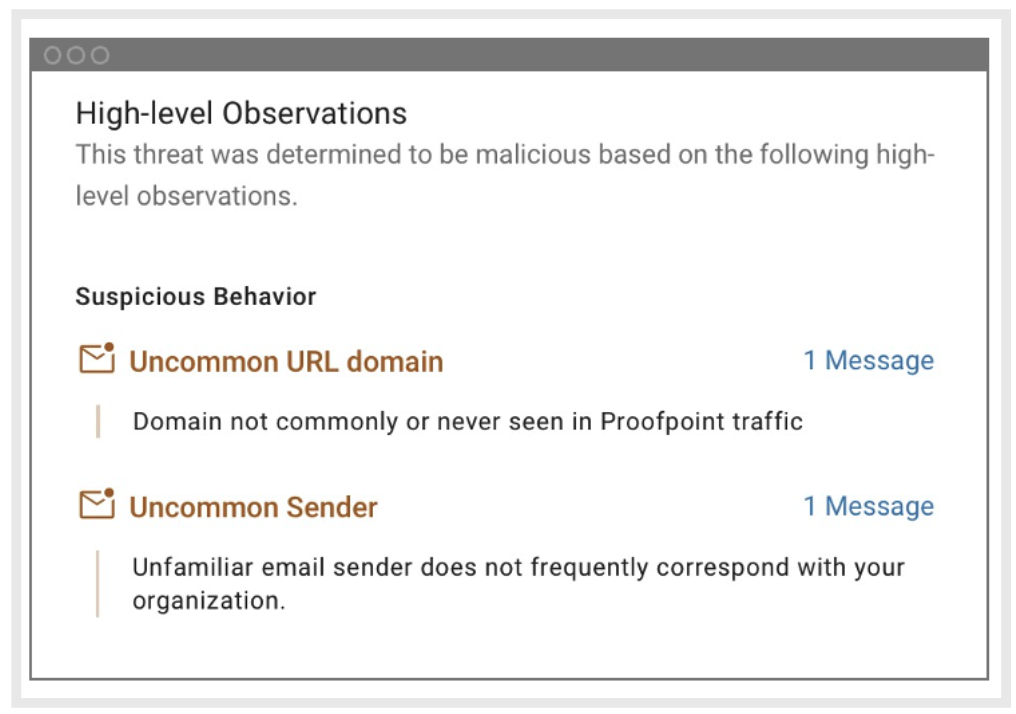 Condemnation signal summary of Proofpoint used to detect the threat