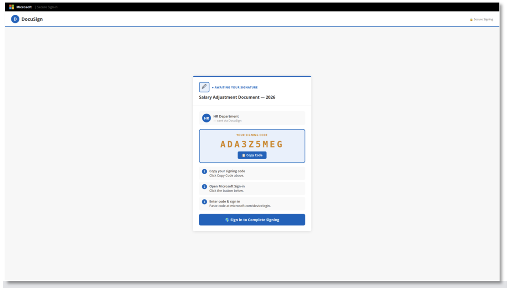 TA4903 landing page impersonating Microsoft and DocuSign (Source : Proofpoint).