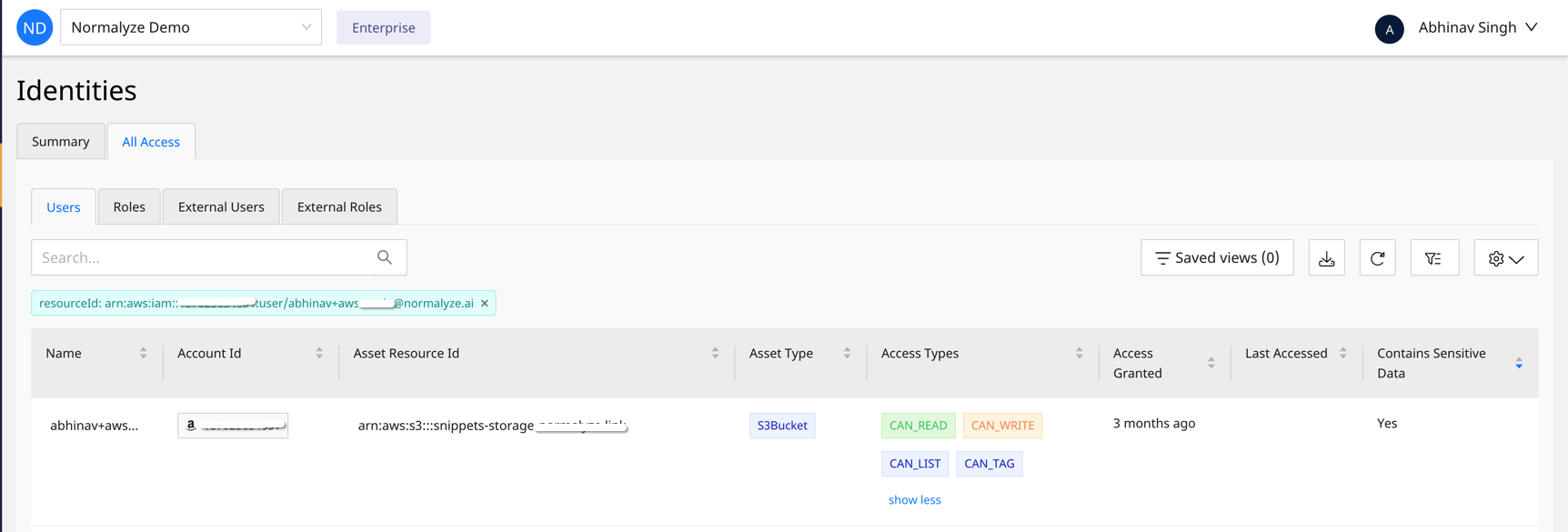 LastPass Incident Blog - Normalyze Identities Dashboard