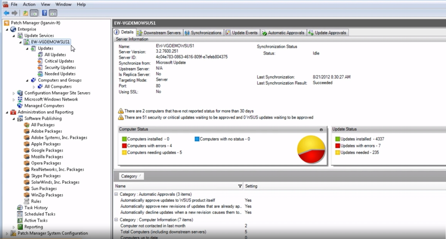 Screenshot der Benutzeroberfläche des SolarWinds Patch-Management-Tools