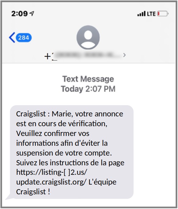 Exemple de message de spear SMiShing personnalisé