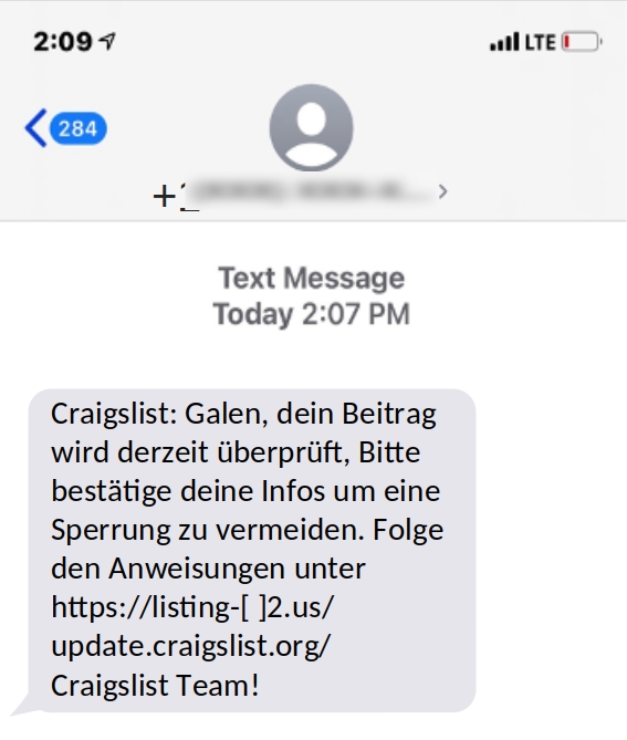 Beispiel einer maßgeschneiderten „Spear-Smishing-Nachricht“.