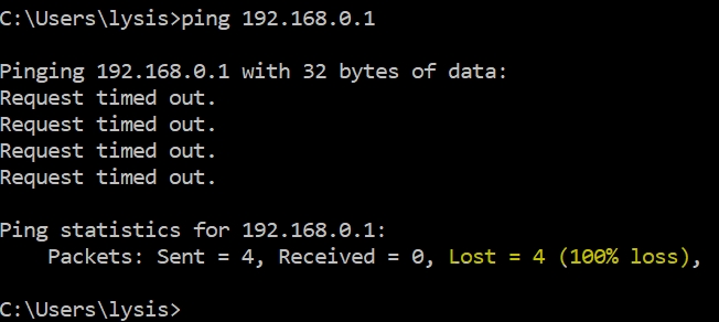 Screenshot eines Ping-Befehls im Terminal mit Paketverlust.