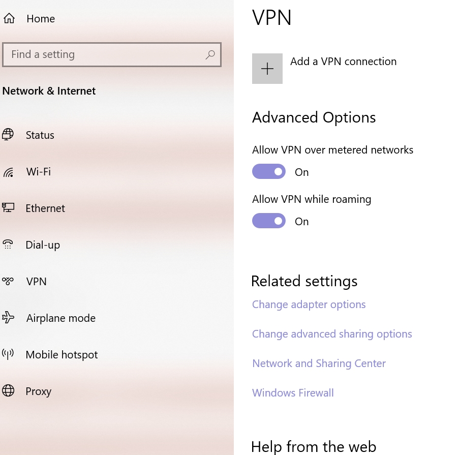 Windows VPN Connection Configuration Screen