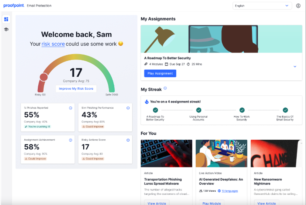 Learner Dashboard von Proofpoint ZenGuide.