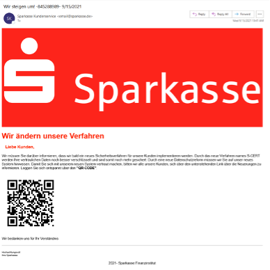 Screenshot einer Sparkassen-Phishing-Mail