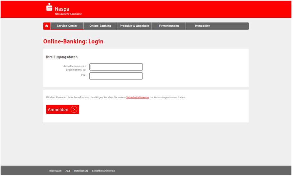 Screenshot einer gefälschten Sparkassen-Login-Seite