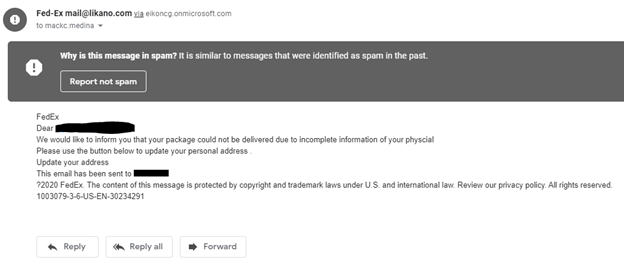 FedEx Email Scam Example