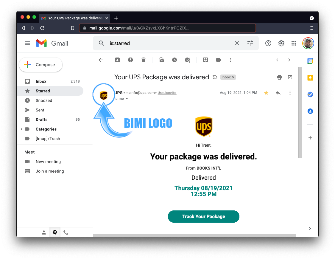 UPS BIMI logo example in email