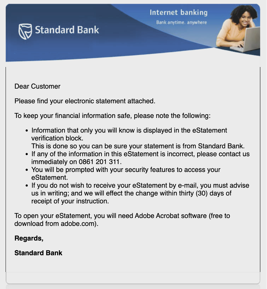 Example of a phishing lure