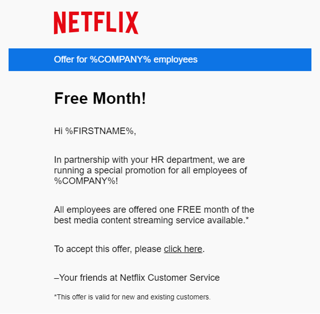Netflix Simulated Phishing Email Template