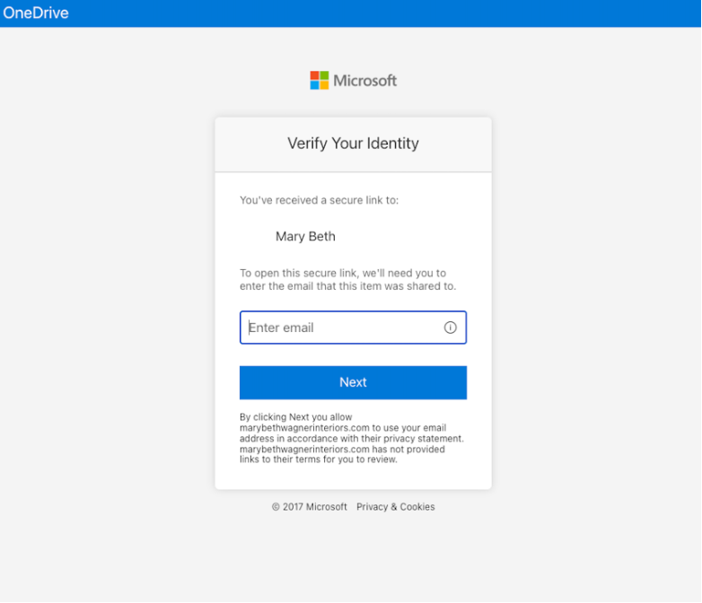 The legitimate SharePoint login page to access the shared file.