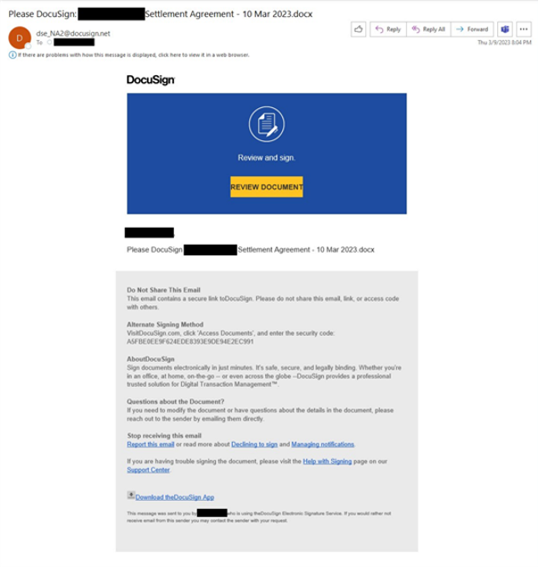 Phishing threat sent to targeted users by attackers as part of a widespread malicious campaign