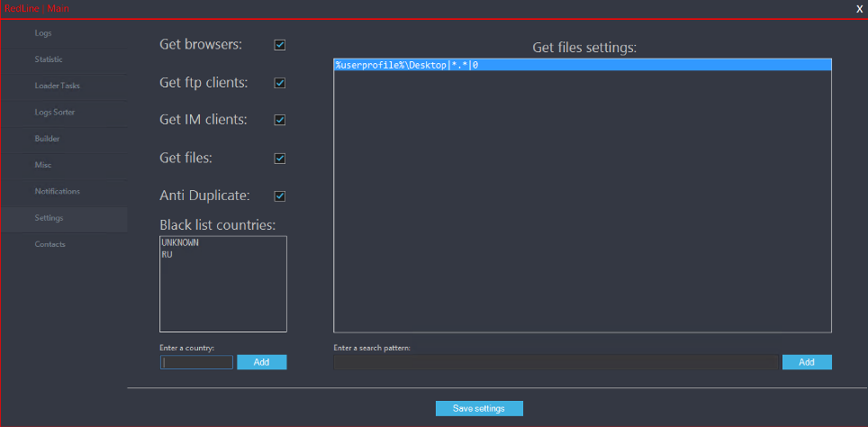 Redline Password Stealer Malware Log Settings