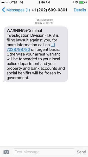 Beispiel für eine Smishing-SMS