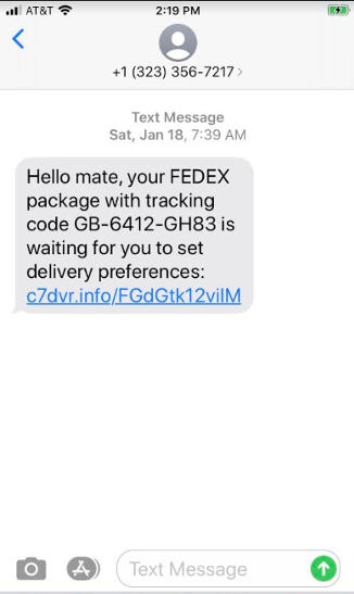 Beispiel einer Phishing-SMS, bei der ein falscher Link zur Paketnachverfolgung geschickt wird
