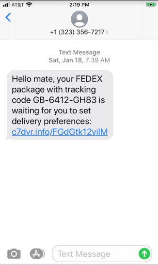 FedExのモバイルフィッシングの例 - スミッシング攻撃