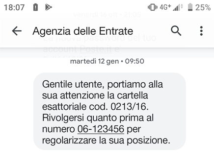 SMS esempio di attacco vishing