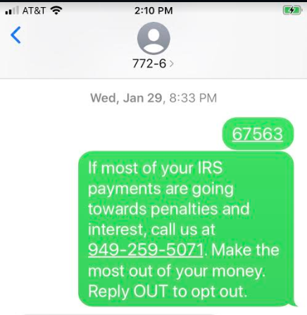 Exemple d’attaque de vishing commençant par un SMS.