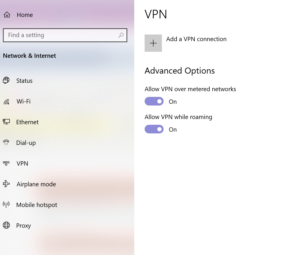 Screenshot der VPN-Einstellungen in Windows