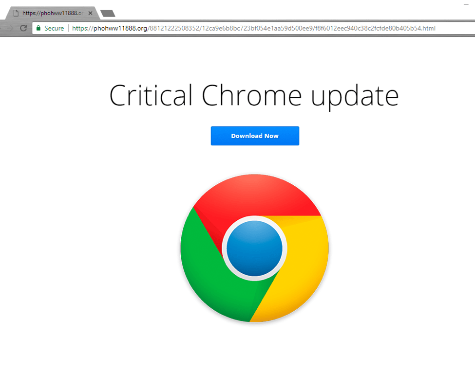 Ejemplo de pantalla de actualización de Chrome fraudulenta.