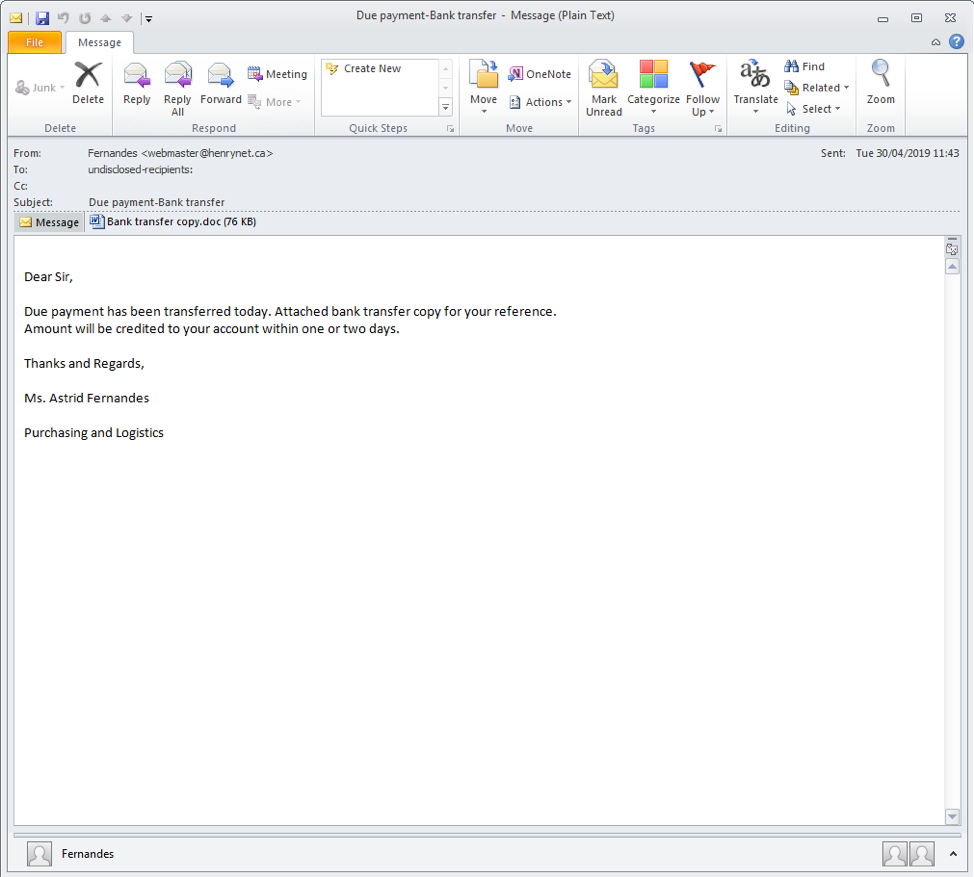 Email message for KPOT campaign