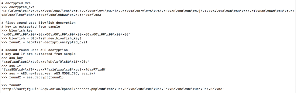 Example of C&C decryption using Python