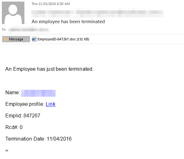 E-Mail, die schädliche Anhänge und einen Link zu einem schädlichen Dokument enthält