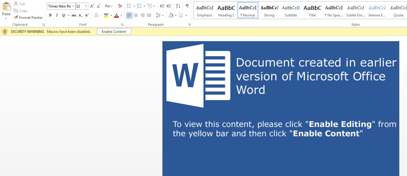 Documento con macro malintencionada y con el señuelo “Habilitar contenido”  