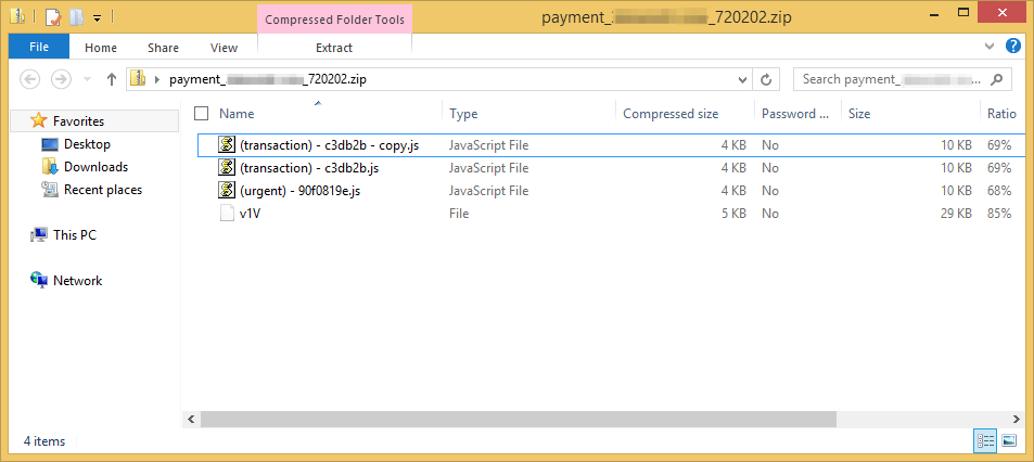 Attachment payment_[someone]_720202.zip contains malicious .js files