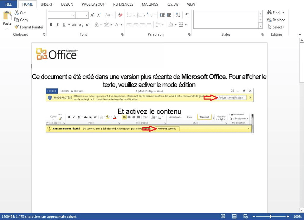 Exemple de fichier Microsoft Office infectée par Gootkit