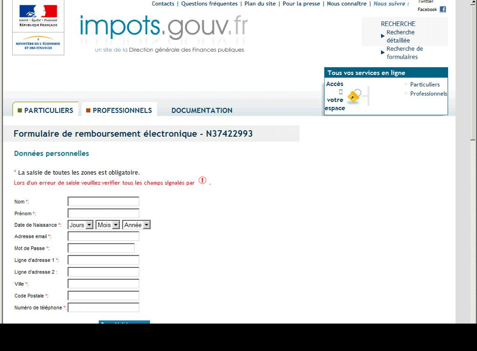 Attaque de phishing copiant le site impots.gouv.fr