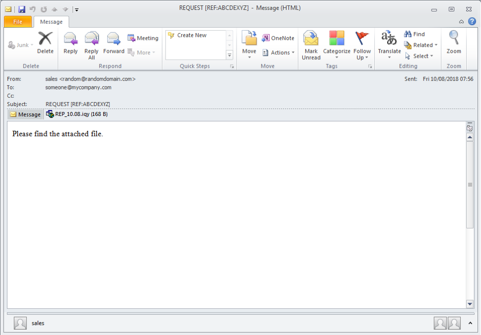 Sales example email message with “.iqy” attachment
