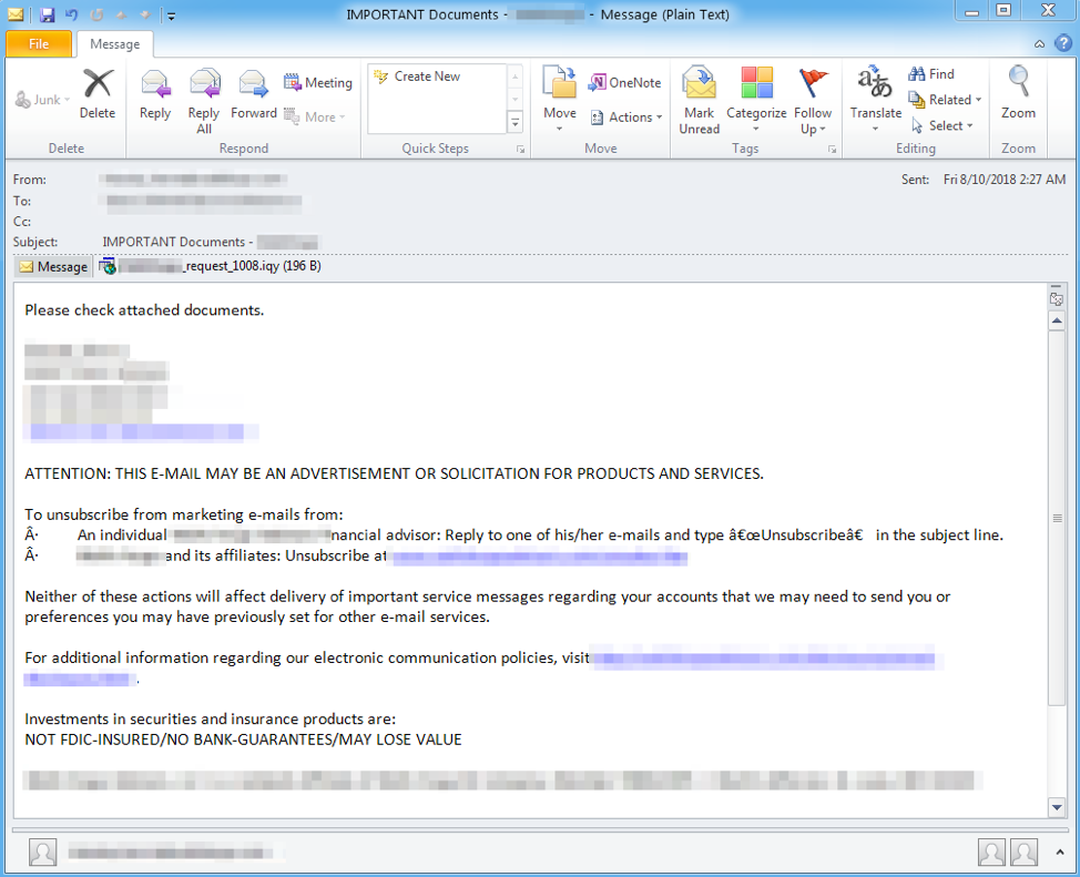 Major bank sample message with “.iqy” attachment