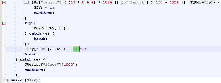 JavaScript launches downloaded Locky loader with argument '123'