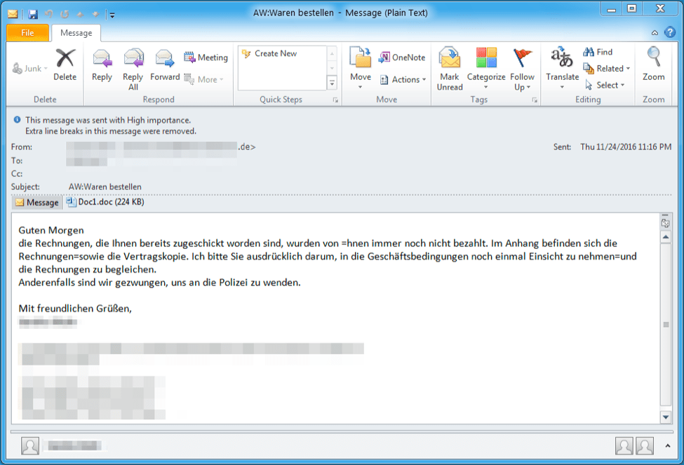 Exemple d'email chargé avec Ostap en allemand
