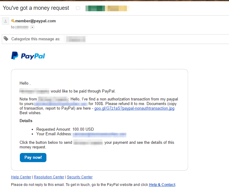 Report spam emails to paypal