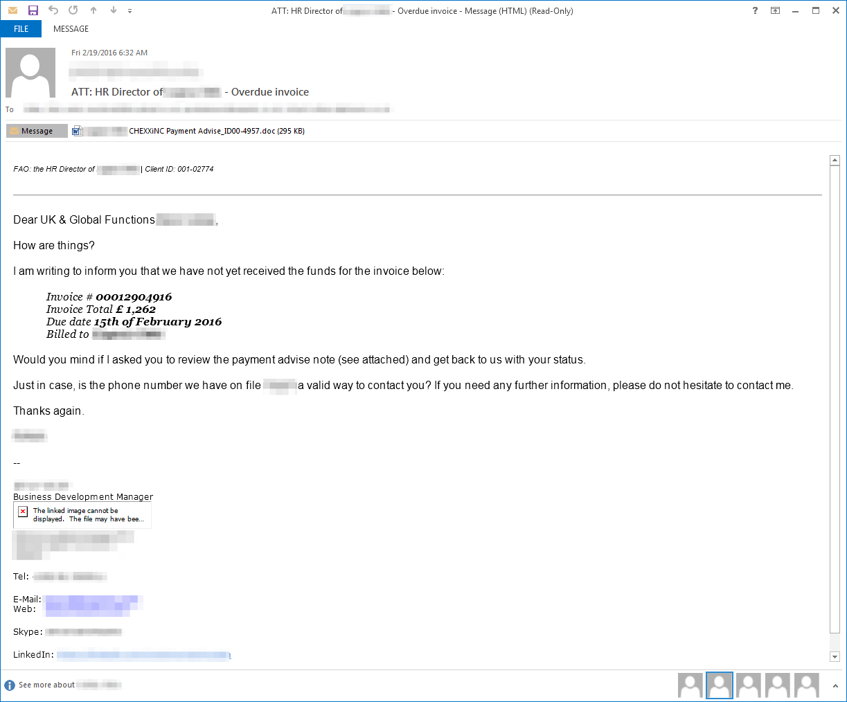 Example email delivering Dridex 222