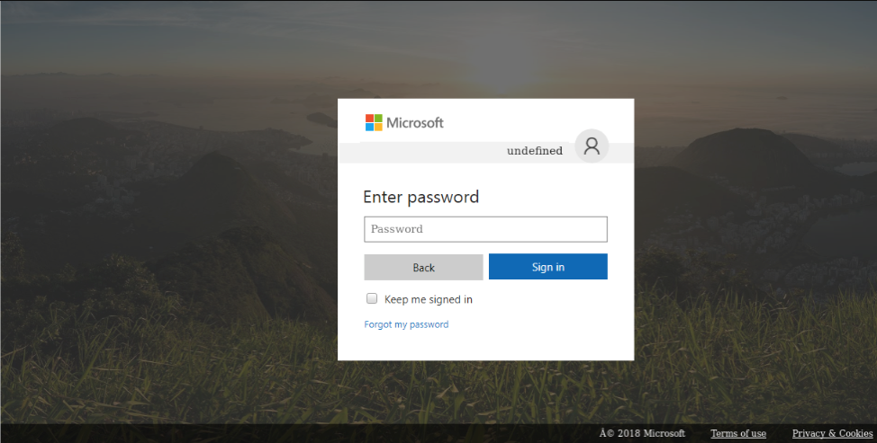 Figure 13: Phishing landing page attempting to mimic a Microsoft webmail lo...